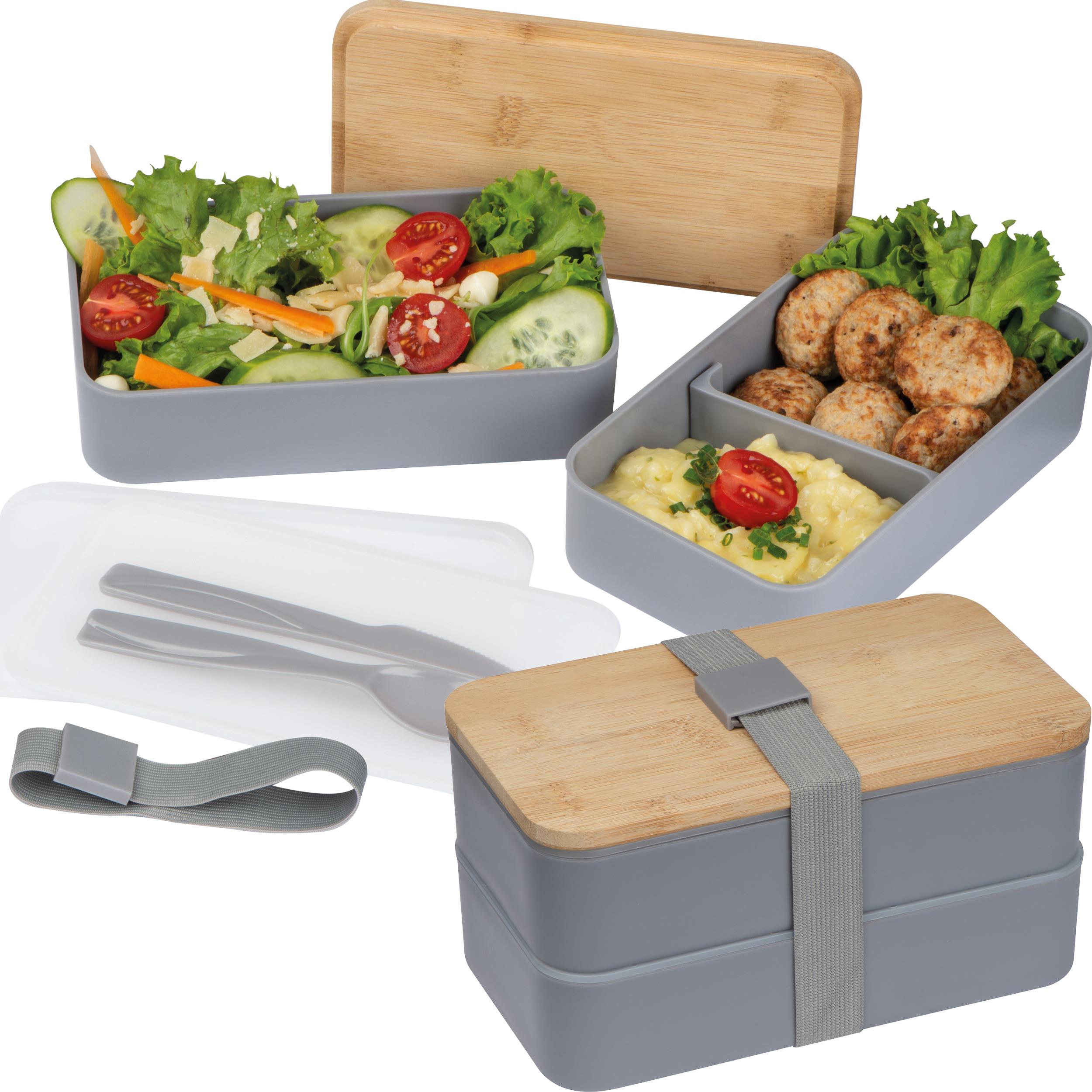 2 st�ckige Lunchbox aus Kunststoff und Bambus